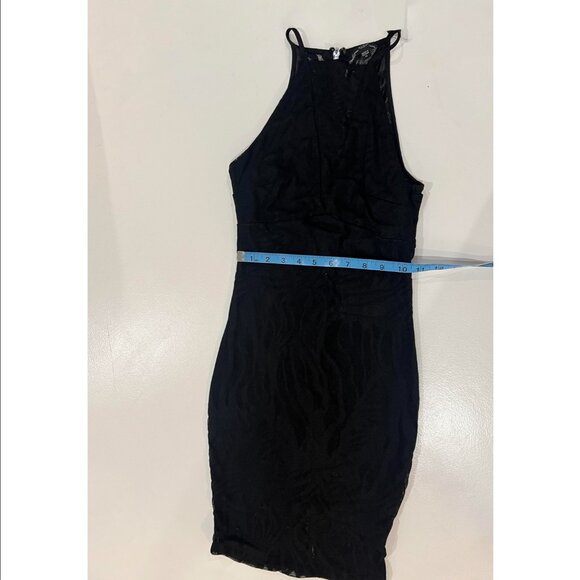 GUESS Black Lace Halter Bodycon Dress with Triangle Lace Detail - Picture 4 of 7